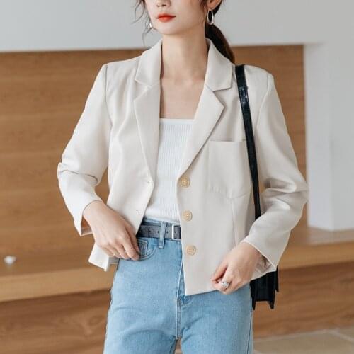 2021 Fashion Cropped Blazer Women Coat Vintage Korean Long Sleeve Blazers Outerwear Chic Plus Size Jacket blazer femme