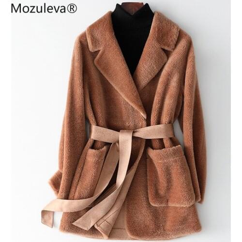 Mozuleva 2020 Womens Mid-Length Wool Fur Coat 2020 Autumn and Winter Fashion Slim Double-faced Fur Wool Coat Women