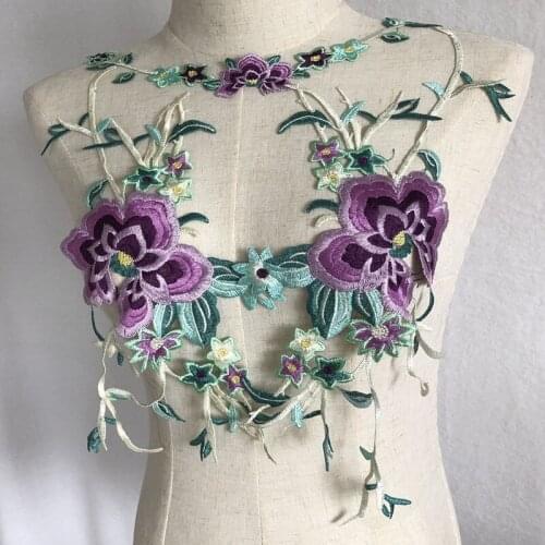 1 Set Large Purple Flower Lace Applique Heavily Embroidery Flower Patch Wedding For Garment Accessories Sew On Cloth Costume