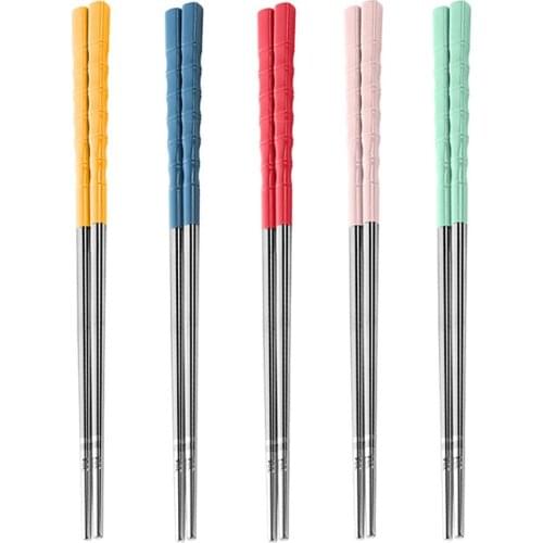 1 Pair 304 Stainless Steel Chopsticks Bamboo pattern Reusable Japanese Candy household products Kitchen Supplies Cute Tableware