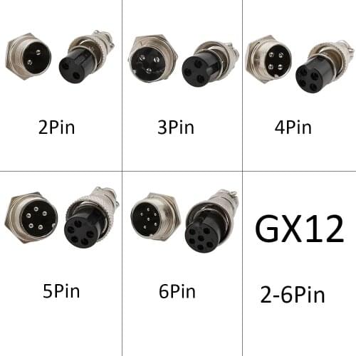 1Pcs Metal GX12 2-6 Pin Circular Aviation Connector GX12 2P/3/4/5/ 6Pin Male Plug Female Socket Jack Aviation Wire Panel Adapter