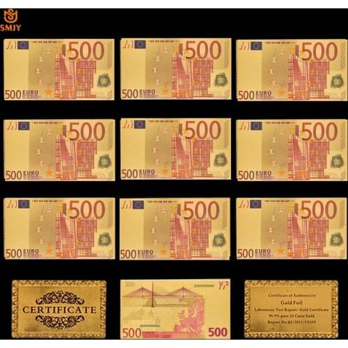 10Pcs/Lot Hot Sale Colorful European Currency 500 Euro Gold Foil Paper Money Replica Gold Banknote Collection And Holiday Gifts
