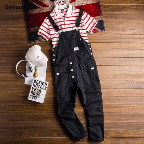 2021 New Mens Bib Overalls Jumpsuits Moto Biker Jeans Pants Trousers Male Solid Casual Long Pants Clothing