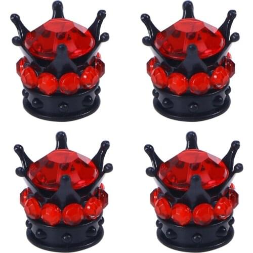 4pcs Creative Crown Shaped Automobile Car Motorcycle Bike Tire Caps Covers (Black Red)