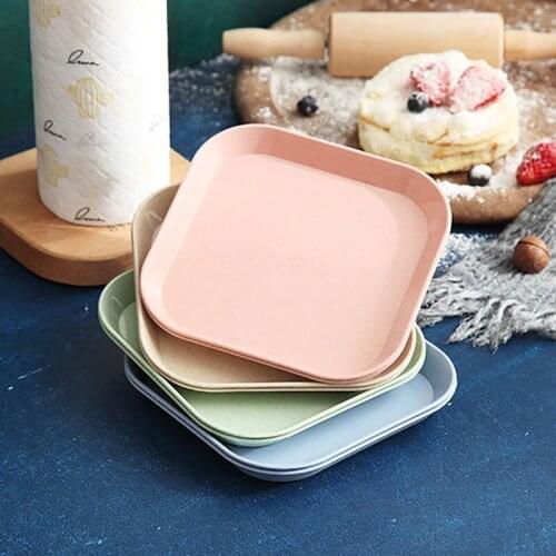 4pcs Wheat Straw Tableware Dinner Plates Set Household Spit Bone Dish Plate Nordic Dining Garbage Dish Sauce Dish Square Plates