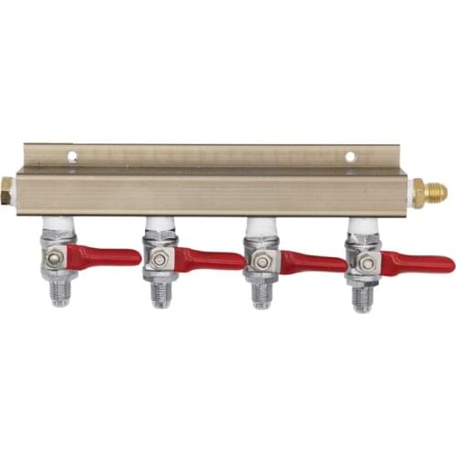 4 Way CO2 Distributor, 1/4" MFL with shutoff Lead Free DIY Kegerator and Keezer