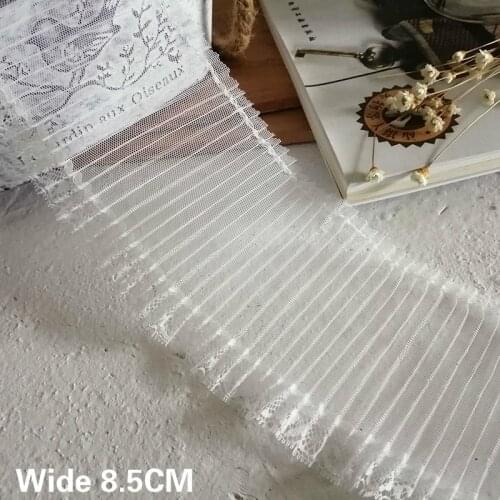 8.5CM Wide Tulle White Pleated Lace Accessories Cotton Embroidery Collar Cuffs Edge Trim Ribbon Folded Sewing DIY Applique Decor
