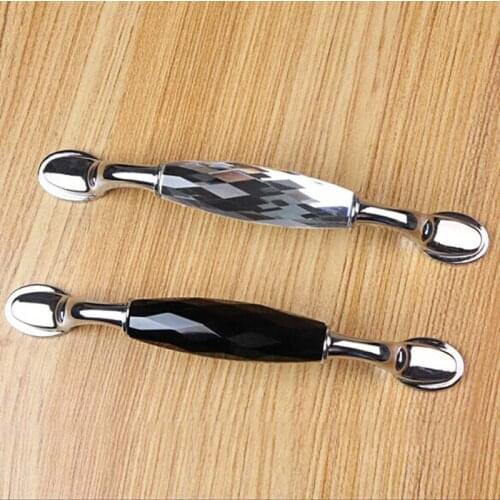 96MM Fashion Luxury Black K9 Crystal Kitchen Cabinet Pull Clear crystal Drawer Dresser Cupboard Wardrobe Furniture Handles Pulls