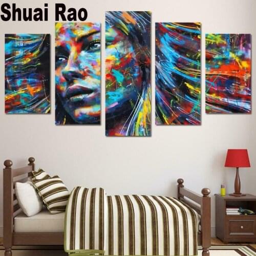 Colorful Woman Face & Hair Diamond mosaic Full Square Round stones DIY 5D Diamond Painting Cross Stitch Kits 5 PCS Embroidery