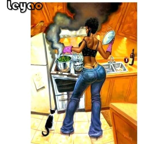 Diamond painting African woman kitchen life full diamond digital kit,DIY rhinestone varnish and diamond set art craft decoration