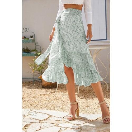 Asymmetrical High Waist Floral Print Chiffon Skirt Irregular Boho Womens Clothing Bohemian Skirt Beach Long Skirts Casual