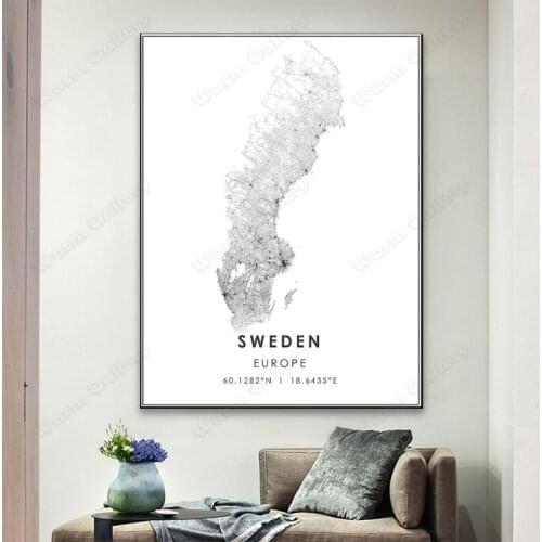 Black and White Europe City Map The Sweden City Map Poster HD Print Wall Art Canvas Nordic Painting for Home Decor