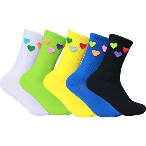 Colorful Novelty Fun Socks Crew Cute Crazy Happy Cotton Pure Color Cotton Middle Tube Girl Socks Small Love Pattern