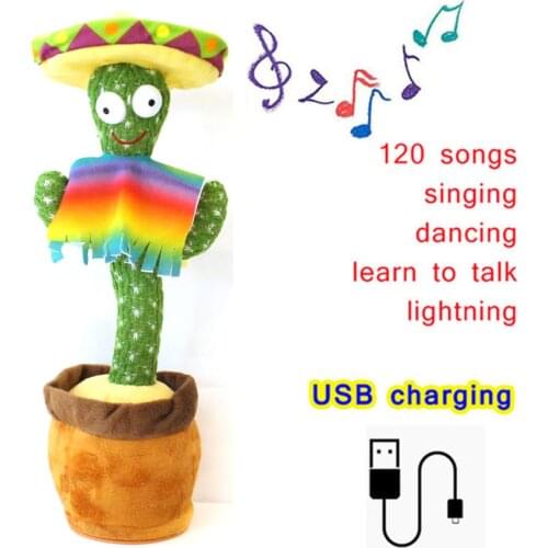 Baby Girl Plush Cactus Dancing Toy, Talking Speaker, USB Charging, Voice Repeat, 120 English Songs Dancing Cactus Potted Plant