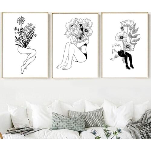 Home Decoration Canvas Prints Pictures Wall Artwork Flower Girl Painting Modern Nordic Abstract Style Modular Poster Living Room