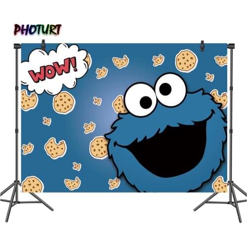 PHOTURT Sesame Street Blue Cookie Monster Photography Backdrop Baby Shower Birthday Party Background Vinyl Photo Studios Props