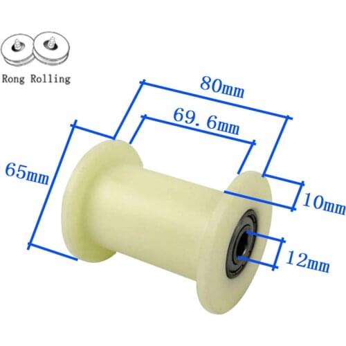 H-groove width 70mm,sliding nylon grooved roller diameter 65mm,thickness 80mm,nylon rollers/wheels with double 6201RS bearings
