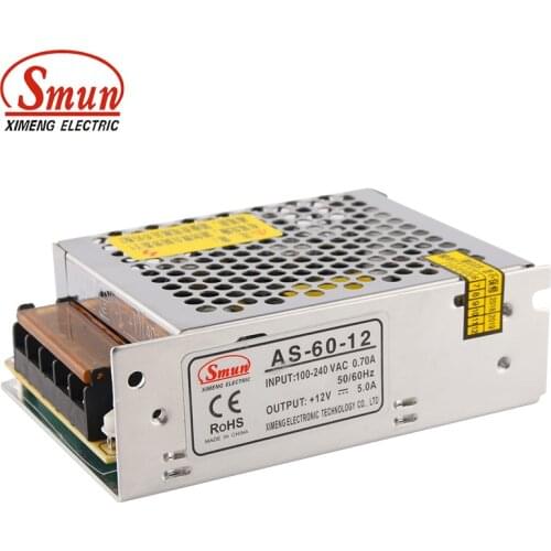 SMUN AS-60-12 60W 12V 5A Mini Size Single Output Switching Power Supply With CE ROHS 2 Year Warranty
