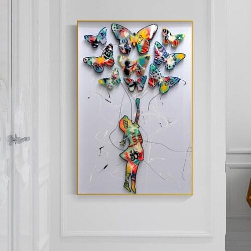 Butterfly Girl Graffiti Art Canvas Painting Colorful Street Wall Art Picture Modern Posters and Prints Living Room Home Decor