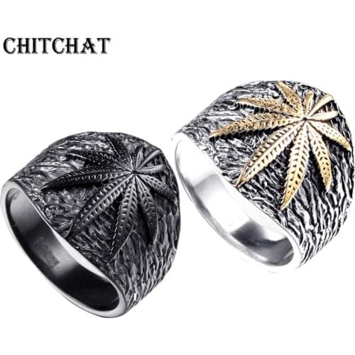 Maple Leaf Mens Stainless Steel Ring Hip hop Punk Style Gold Color Signet Ring For Rocker Mujer