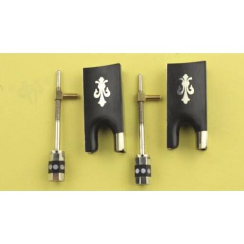 2 set top 4/4 ebony violin bow frog screw full size nickel silver inlaid flower