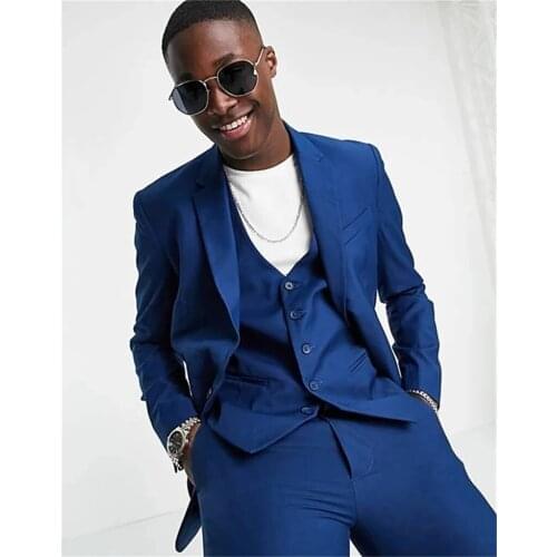 Handsome Royal Blue Mens Suits Costume Homme Grooms Wedding Tuxedos Terno Masculino Slim Fit Prom Blazer (Jacket +Pants +Vest )