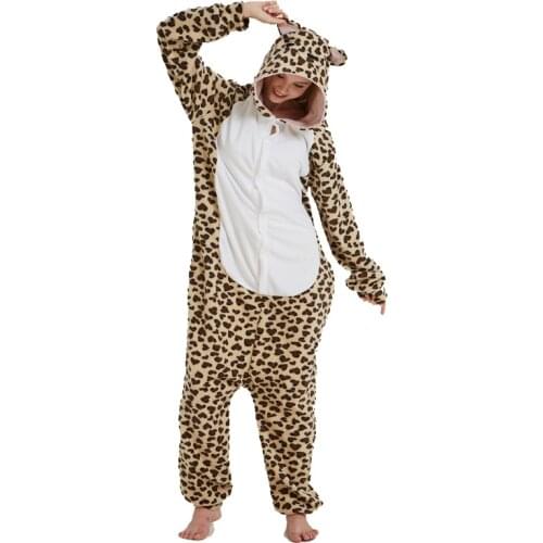 Leopard Bear Onesie For Women One-Piece Pajamas Men Onesies Cartoon Party Cosplay Pyjamas Animal Bodysuits Halloween Costume