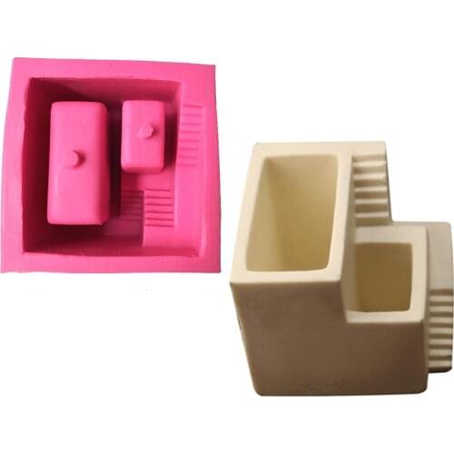 Small House Cement Pot Silicone Mold Nordic Step Flower Mould Storage Box Molding Mould Succulent Plants Cement Pot Home Decorat