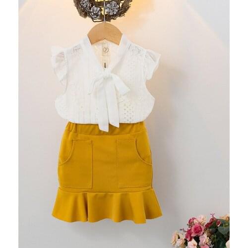 Melario Girls Clothing Sets Girls Clothes Kids Clothing Sets Sleeveless White T-Shirt Skirt 2Pcs Suits Girls Boutique Outfits