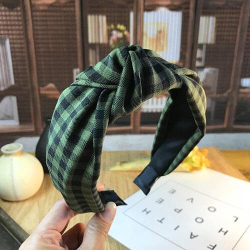 Fashion Plaid Grid Headband Hair Hoop New Handmade British Style Cotton Knotted Plaid Gird Striped Head Band Headwrap Wholesale