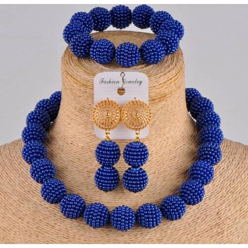 Trendy royal blue simulated pearl bead african beads jewelry set