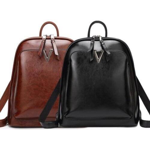 Fashion Anti-theft Backpack Women 2021 New Retro Wild Oil Wax Leather Ladies Brown Shoulder Bags Black Casual Travel Bag Woman