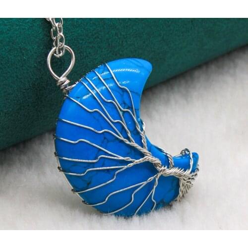 Natural Crystal Stone Moon Shaped Tree Life Pendants Colorful Mascot Meditation Healing health Polished Gift GP002