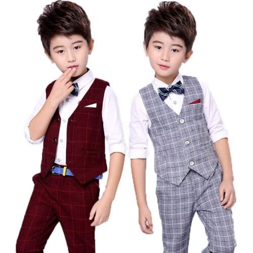 2019 New Arrival Vest Pants 2PCS Kids Wedding Suit Flower Boys Formal Tuxedos School Suit Kids Birtdahy Performance Clothing Set