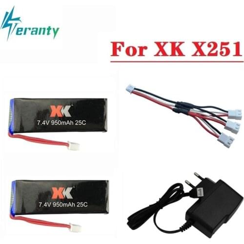 Original 7.4V 950mAh Lipo Battery with battery charger set For WLtoys XK X251 RC Airplane Spare Parts battery