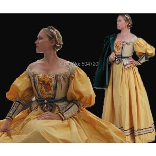 Tailored!NEW arrivial Royal Yellow French Duchess Queen Marie Antoinette Period Masquerade Theatre Civil war Gown dress HL-296