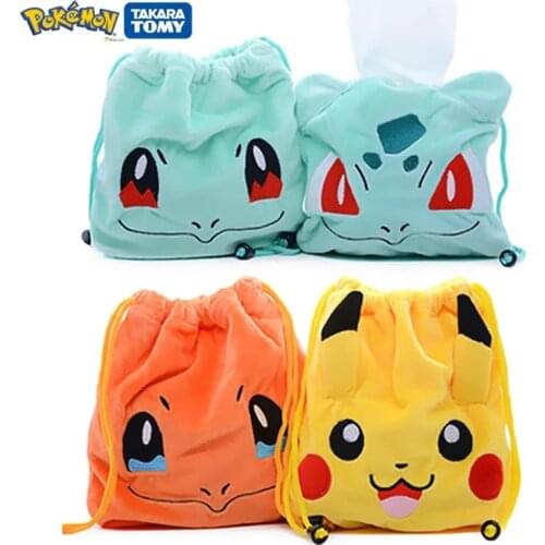 Pokemon Figures Plush Toy Anime Cartoon Pikachu Charmander Bulbasaur Jenny Turtle Drawstring Pocket Storage Bag kids Xmas gift