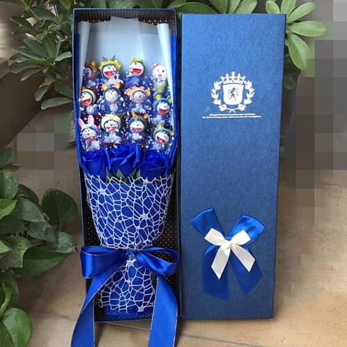 Gift box Soap flower Cute plstic bouquet toy Valentines Day birthday girlfriend Gifts toy cat Doraemon cartoon