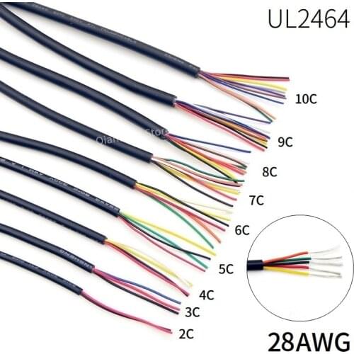 5M Sheathed Wire Cable 28AWG Channl Audio Line 6 7 8 9 10 Cores Insulated Soft Copper Cable Signal Control Wire UL2464