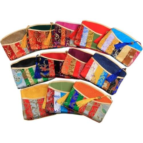 Patchwork Coin Purse Zipper Jewelry Bag Silk Brocade Tassel Clutch Wallet Jewelry Gift Pouch 2
