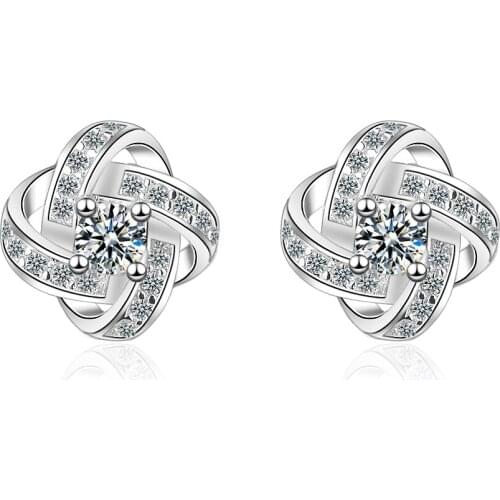 Women Lucky Flower Shape Stud Earrings Fashion Rhinestone Spin Earrings For Girs Female Bride Wedding Party Luxury Jewelry Gift