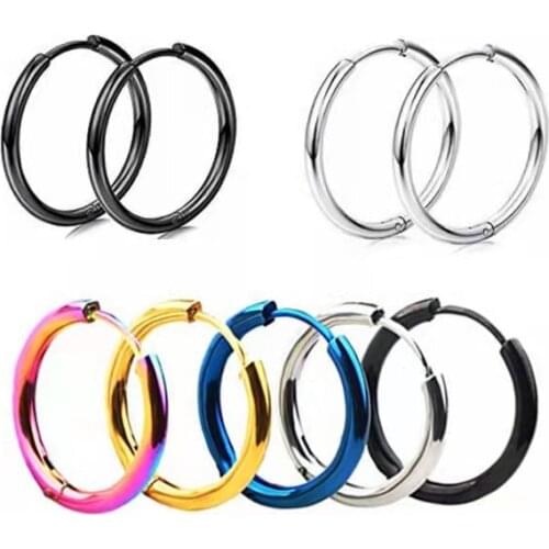 Stainless Steel Hoop Earrings Round Earrings For Men/Women Gold/Rose Gold/Black/Blue/Colorful Stuck Clasps Earrings
