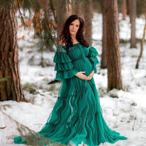 Chic Strapless Maternity Dressing Gowns For Photo Shoot Ruffles Pleated Long Plus Size Women Pregnancy Dresses