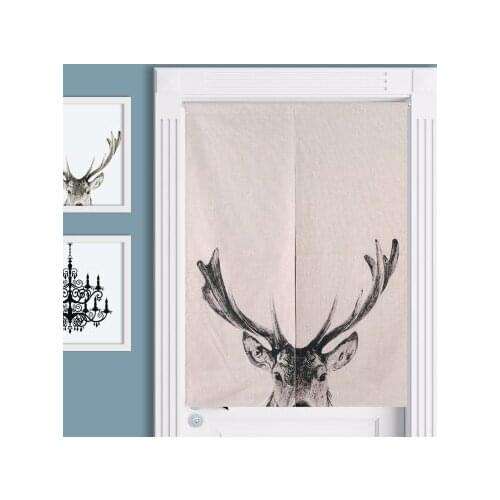 Modern Nordic Deer Moose Kitchen Door Curtain Linen Japanese Noren Zebra Black White Curtains for Living Room Fashion Home Decor