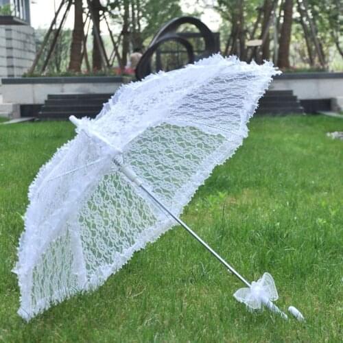 Wedding Bridal Parasol Umbrella Hollow Lace White Romantic Photo Props Decorative Umbrellas Flower Girl