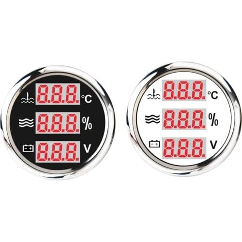 Universal 52mm 3 in 1 Multi-Function Digital Gauge Waterproof Water Temp Water Level Gauge Voltmeter with Alarm