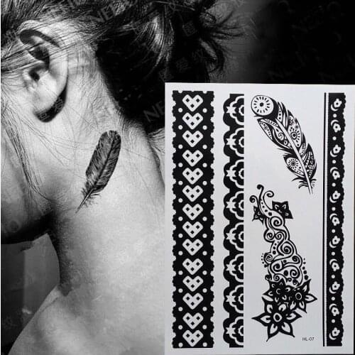 1 piece Black Feather Henna Temporary Tattoo for lace Hands Inspired Body Stickers
