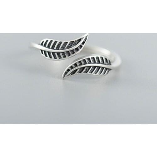 YPAY 100% 925 Sterling Silver Leaves Open Rings For Women High Quality Creative Adjustable Finger Ring Fine Jewelry YMR410