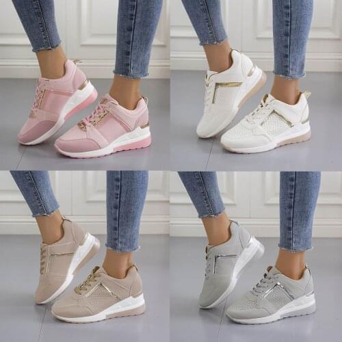 Women Sneakers Casual Sweet Round Toe Increased Sequined Sport Shoes Plus Size 35-43 Lace-Up Female Sneaker chaussure femme