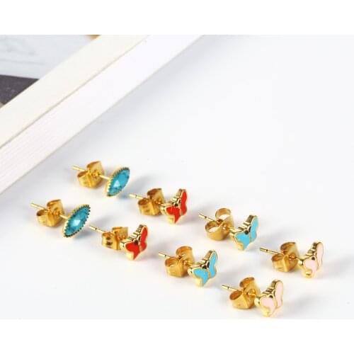 OUFEI Stainless Steel Jewelry Woman Blue Butterfly Stud Earrings for women Fashion Fine Jewelry Accessories Wholesale